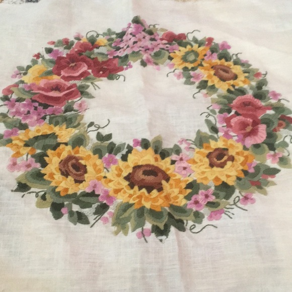 Handmade Other - Floral Wreath Needlepoint, Pink,Yellow, Rose, and Green